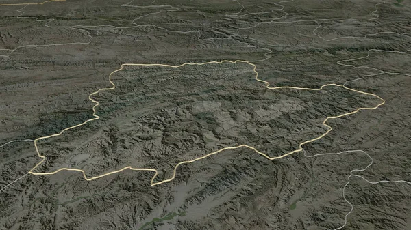 Zoom Daykundi Province Afghanistan Outlined Oblique Perspective Satellite Imagery Rendering — Stock Photo, Image