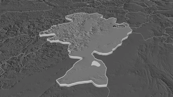 Ampliar Ghazni Provincia Afganistán Extruido Perspectiva Oblicua Mapa Elevación Bilevel — Foto de Stock