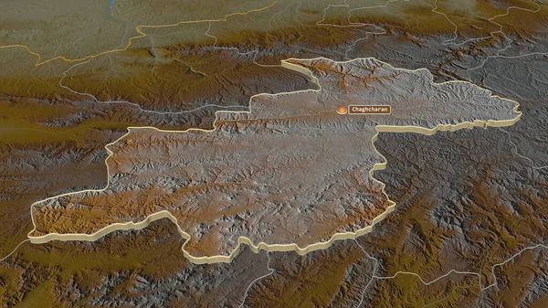 Zoom Auf Ghor Provinz Afghanistan Schräge Perspektive Topographische Reliefkarte Mit — Stockfoto