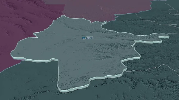 Ampliar Herat Provincia Afganistán Extruido Perspectiva Oblicua Mapa Coloreado Tocado — Foto de Stock