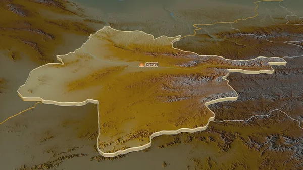 Zoom Auf Herat Provinz Afghanistan Schräge Perspektive Topographische Reliefkarte Mit — Stockfoto