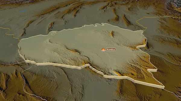 Zoom Kunduz Provincia Dell Afghanistan Estruso Prospettiva Obliqua Mappa Topografica — Foto Stock