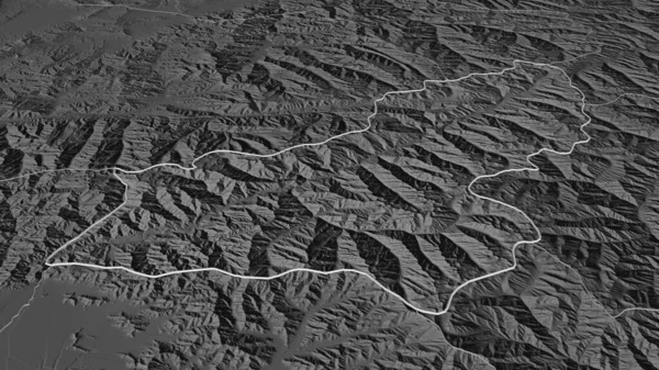 概述了Panjshir 阿富汗省 的情况 斜的角度 带地表水的双层高程图 3D渲染 — 图库照片