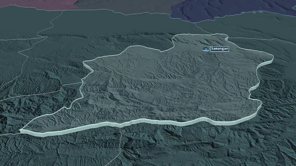 Powiększ Samangan Prowincja Afganistan Wytłaczany Perspektywa Ukośna Kolorowa Wyboista Mapa — Zdjęcie stockowe
