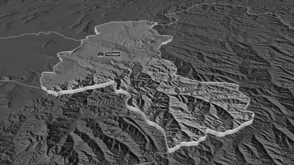 Zoom Takhar Província Afeganistão Extrudado Perspectiva Oblíqua Mapa Elevação Bilevel — Fotografia de Stock