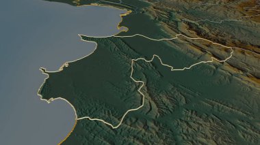 Arnavutluk 'un Durres ilçesine yakınlaş. Belirsiz bir bakış açısı. Yüzey suları olan topografik yardım haritası. 3B görüntüleme