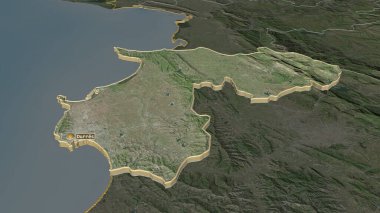 Arnavutluk 'un Durres ilçesine yakınlaştırma yapıldı. Belirsiz bir bakış açısı. Uydu görüntüleri. 3B görüntüleme