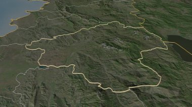 Arnavutluk 'un Elbasan ilçesine yakınlaş. Belirsiz bir bakış açısı. Uydu görüntüleri. 3B görüntüleme