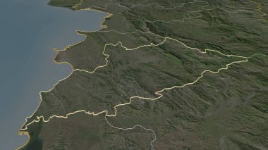 Tiran 'a (Arnavutluk ilçesi) yakınlaş. Belirsiz bir bakış açısı. Uydu görüntüleri. 3B görüntüleme