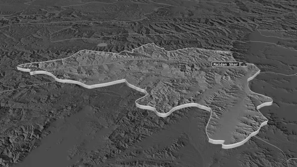 Ampliar Wardak Provincia Afganistán Extruido Perspectiva Oblicua Mapa Elevación Bilevel — Foto de Stock