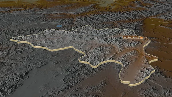 Zoom Auf Wardak Provinz Afghanistan Schräge Perspektive Topographische Reliefkarte Mit — Stockfoto