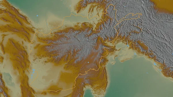 阿富汗地区的轮廓 带有地表水的地形图 3D渲染 — 图库照片