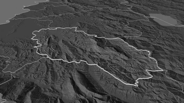 Zbliżenie Berat Powiat Albania Zarysowane Perspektywa Ukośna Dwupoziomowa Mapa Wysokości — Zdjęcie stockowe