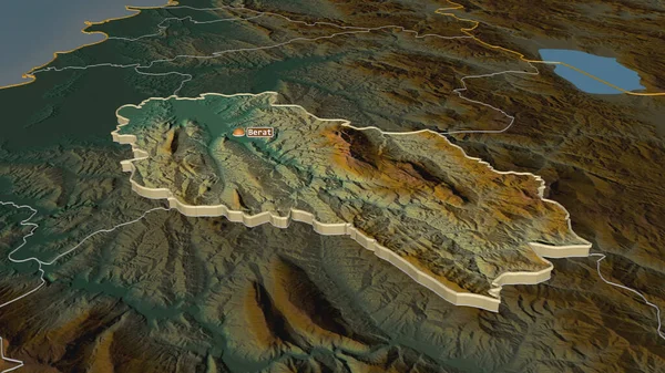 Zoom Sur Berat Comté Albanie Extrudé Perspective Oblique Carte Topographique — Photo
