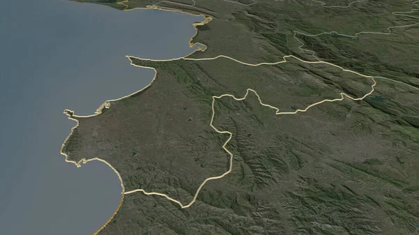 Arnavutluk 'un Durres ilçesine yakınlaş. Belirsiz bir bakış açısı. Uydu görüntüleri. 3B görüntüleme