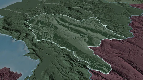 Zoom Sur Gjirokaster Comté Albanie Perspective Oblique Carte Colorée Bosselée — Photo