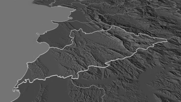 Zoom Tirane Contea Albania Delineato Prospettiva Obliqua Mappa Elevazione Bilivello — Foto Stock