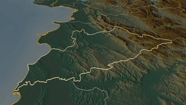 Zoom Tirane Contea Albania Delineato Prospettiva Obliqua Mappa Topografica Rilievo — Foto Stock