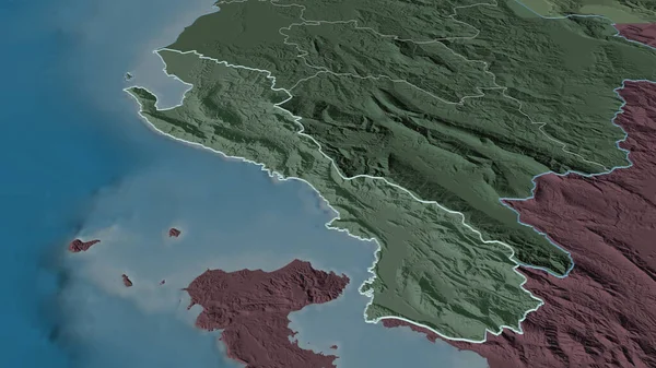 Powiększ Vlore Powiat Albanii Perspektywa Ukośna Kolorowa Wyboista Mapa Podziału — Zdjęcie stockowe