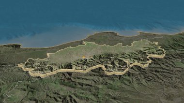 Blida 'ya (Cezayir ili) yakınlaştırın. Belirsiz bir bakış açısı. Uydu görüntüleri. 3B görüntüleme