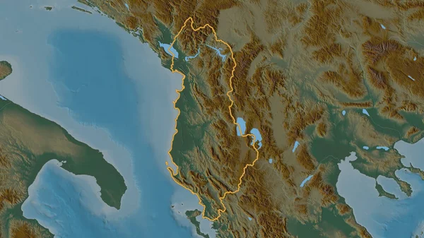 アルバニア地域の概要 地表水と地形救援マップ 3Dレンダリング — ストック写真