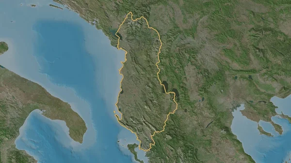 Outlined Shape Albania Area Satellite Imagery Rendering — Stock Photo, Image