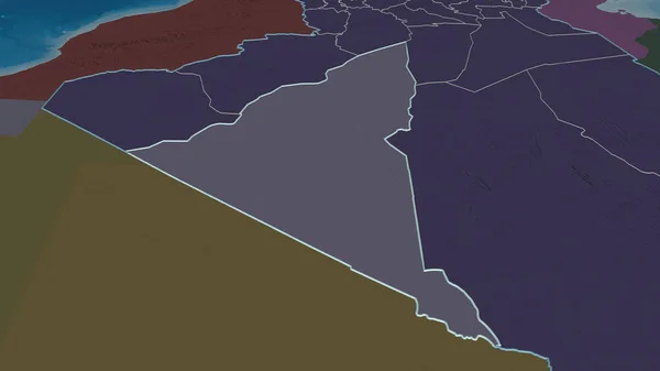 Přiblížit Adrar Provincie Alžírsko Nastínil Úhlová Perspektiva Barevná Hrbolatá Mapa — Stock fotografie