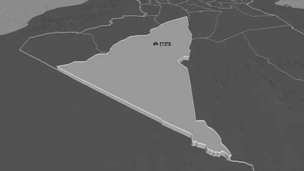 Zoom Adrar Provincia Algeria Estruso Prospettiva Obliqua Mappa Elevazione Bilivello — Foto Stock