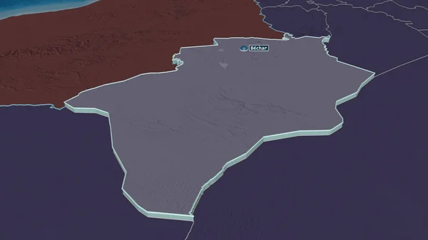 Zoom Bechar Provincia Argelia Extruido Perspectiva Oblicua Mapa Coloreado Tocado — Foto de Stock