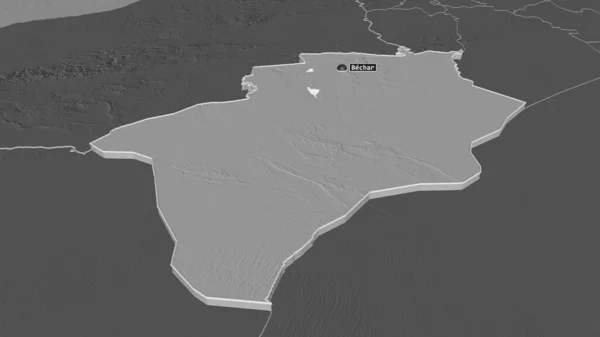 Zoom Bechar Provincia Argelia Extruido Perspectiva Oblicua Mapa Elevación Bilevel — Foto de Stock