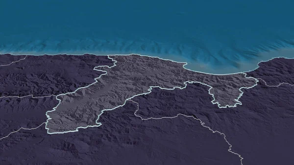 Zoom Bejaia Província Argélia Delineado Perspectiva Oblíqua Mapa Colorido Desmoronado — Fotografia de Stock