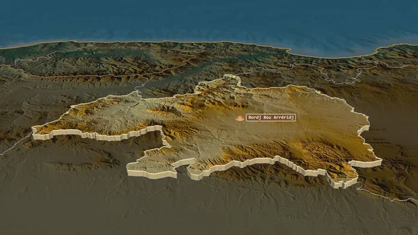 Zoom Bordj Bou Arreridj Provincia Argelia Extruido Perspectiva Oblicua Mapa — Foto de Stock