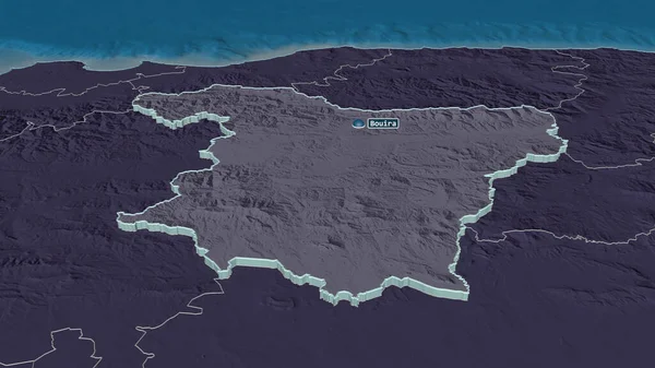 Zoom Sur Bouira Province Algérie Extrudé Perspective Oblique Carte Colorée — Photo
