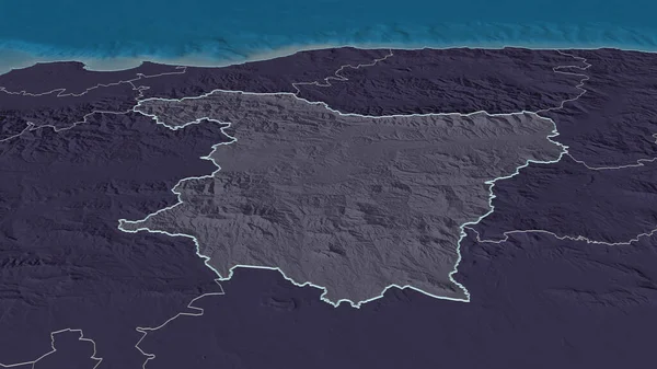 Zoom Bouira Província Argélia Delineado Perspectiva Oblíqua Mapa Colorido Desmoronado — Fotografia de Stock