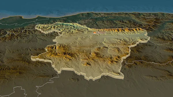 Zoom Sur Bouira Province Algérie Extrudé Perspective Oblique Carte Topographique — Photo