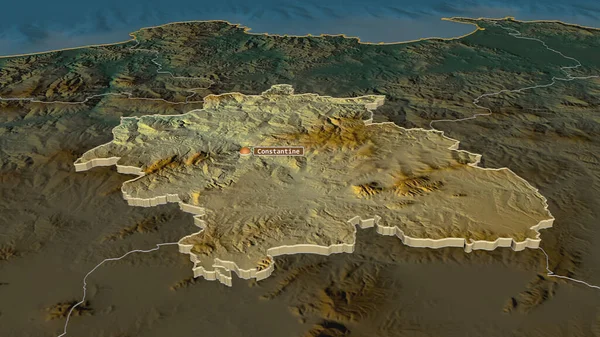 Zoom Constantine Provincia Algeria Estruso Prospettiva Obliqua Mappa Topografica Rilievo — Foto Stock