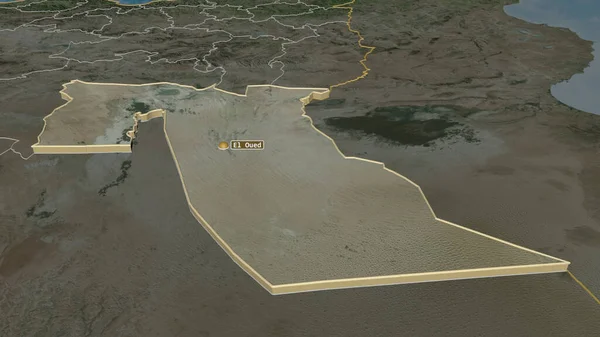 Zoom Sur Oued Province Algérie Extrudé Perspective Oblique Imagerie Satellite — Photo