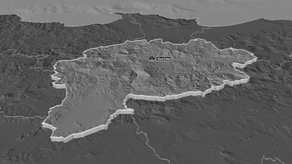 Zoom Guelma Algeria Estruso Prospettiva Obliqua Mappa Elevazione Bilivello Con — Foto Stock