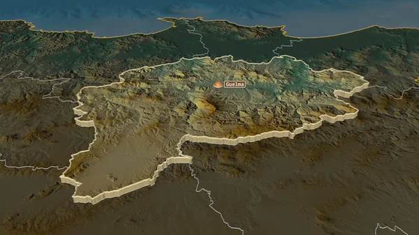 Zoom Guelma Algeria Estruso Prospettiva Obliqua Mappa Topografica Rilievo Con — Foto Stock