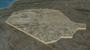 Tindouf 'ya (Cezayir ili) yakınlaştırın. Belirsiz bir bakış açısı. Uydu görüntüleri. 3B görüntüleme