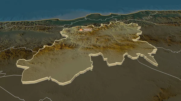Zoom Medea Provincia Argelia Extruido Perspectiva Oblicua Mapa Topográfico Relieve — Foto de Stock