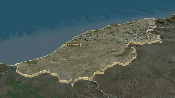 Ampliar Mostaganem Provincia Argelia Extruido Perspectiva Oblicua Imágenes Satélite Renderizado — Foto de Stock