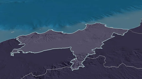 Zoom Oran Província Argélia Delineado Perspectiva Oblíqua Mapa Colorido Desmoronado — Fotografia de Stock