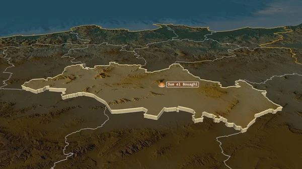 Zoom Auf Oum Bouaghi Provinz Algerien Schräge Perspektive Topographische Reliefkarte — Stockfoto