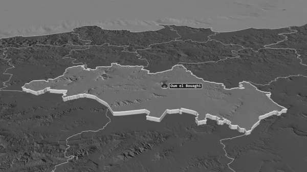 Powiększenie Oum Bouaghi Prowincja Algieria Ekstrudowane Perspektywa Ukośna Dwupoziomowa Mapa — Zdjęcie stockowe