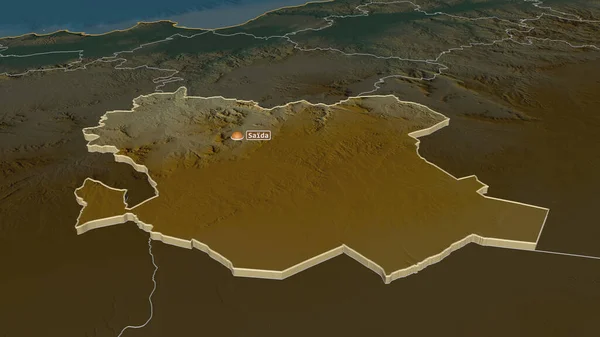 Zoom Saida Província Argélia Extrudado Perspectiva Oblíqua Mapa Topográfico Relevo — Fotografia de Stock