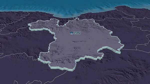 Zoom Sur Sétif Province Algérie Extrudé Perspective Oblique Carte Colorée — Photo