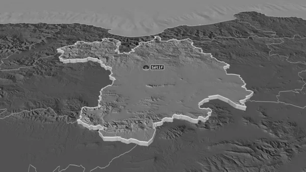 Zoom Setif Province Algeria Extruded Oblique Perspective Bilevel Elevation Map — Stock Photo, Image