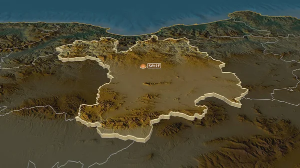 セティフ アルジェリア州 のズームは押出 嘘の見方だ 地表水と地形救援マップ 3Dレンダリング — ストック写真