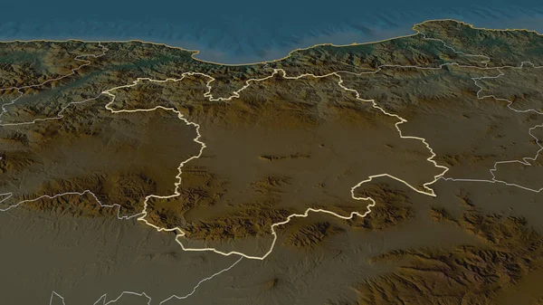 Zoom Setif Province Algeria Outlined Oblique Perspective Topographic Relief Map — Stock Photo, Image